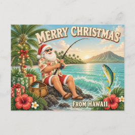 ハワイ メリークリスマス サンタ フィッシング トロピカル シーズンポストカード