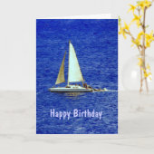 ハワイ・ラハイナの帆船，誕生日 カード (黄色い花)