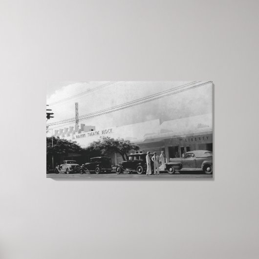 ハワイ – ワイキキシアターブロックの眺め キャンバスプリント (正面)