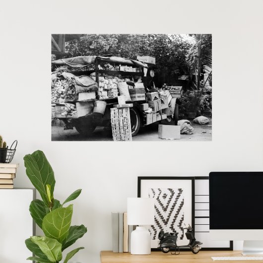 ハワイ – 先住民野菜ワゴンのビュー ポスター (ホームオフィス)