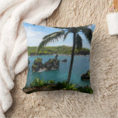 ハワイ-楽園のビーチ及び滝 クッション (ブランケット)