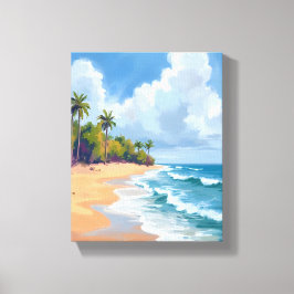 ハワイ 海岸 水彩画 キャンバスプリント