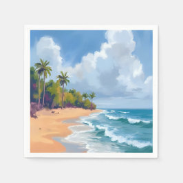 ハワイ 海岸 水彩画 ビーチ スタンダードカクテルナプキン