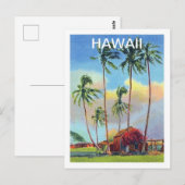 ハワイ、熱帯の島、ヤシの木の古いコテージ ポストカード (正面/裏面)