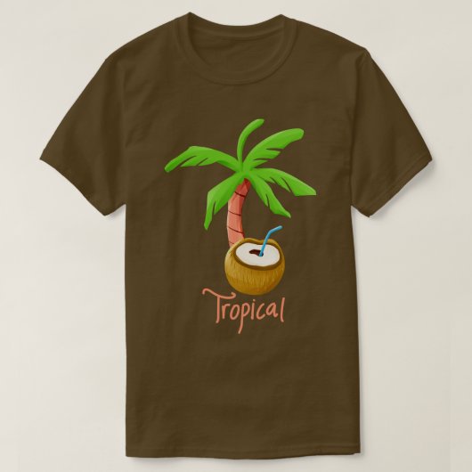 ハワイTシャツのヤシの木とココナッツドリンク Tシャツ (デザイン正面)