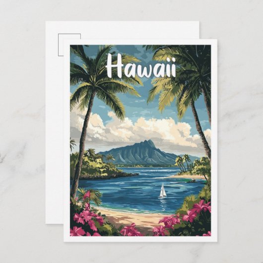 ハワイUSAアートヴィンテージイラストレーション旅行 ポストカード (正面/裏面)