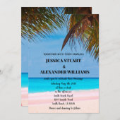 ハワエレガントイビーチサマー結婚トロピカル 招待状 (正面/裏面)