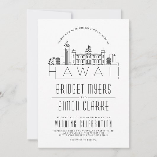 ハワ結婚イの |スタイル化されたスカイライン招待状 招待状 (正面)
