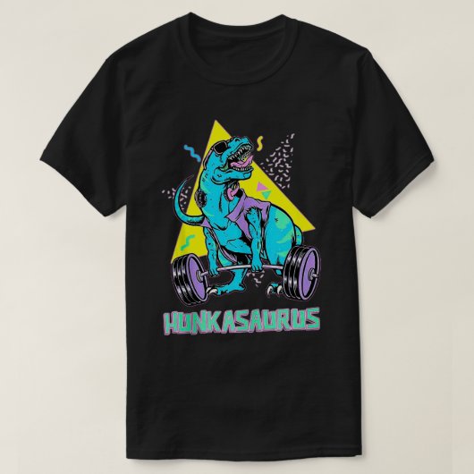 ハンカザウルスウエイトリフティングボディビルジムトレーニング Tシャツ (デザイン正面)