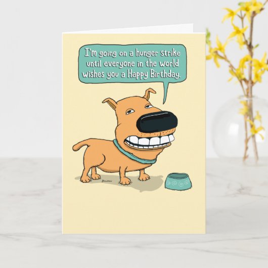 ハンガおもしろいーストライクドッグ誕生日 カード (黄色い花)