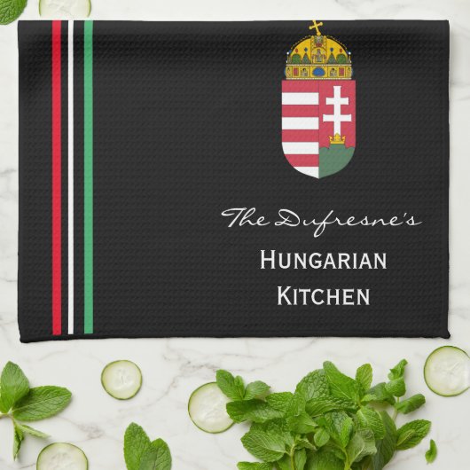 ハンガパーソナライズされたリーキッチン（コートオブアームズ付） キッチンタオル (折り畳み)