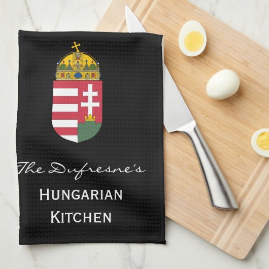 ハンガパーソナライズされたリーキッチン(コートオブアームズ付) キッチンタオル (四つ折り)