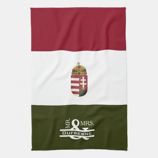 ハンガパーソナライズされたリー夫妻 キッチンタオル (縦)