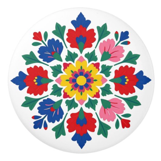 ハンガリーのカローチャの花の民族芸術の陶器ノブ セラミックノブ (正面)