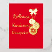ハンガリーのクリスマスの挨拶 – 赤金ゴールド 箔シーズンポストカード (正面)