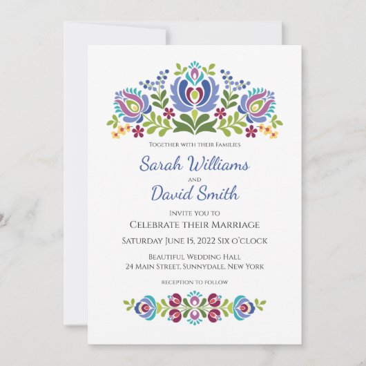 ハンガリーのデザインビオレットフラワーの結婚式招待状 招待状 (正面)