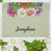 ハンガリーのビズラカラフルと夏の花が緑 キッチンタオル (折り畳み)