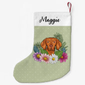 ハンガリーのビズラカラフルと夏の花が緑 スモールクリスマスストッキング (裏面)