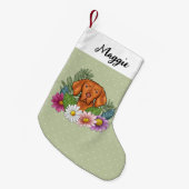 ハンガリーのビズラカラフルと夏の花が緑 スモールクリスマスストッキング (正面 (吊り時))