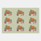 ハンガリーのビズラカラフルと夏の花が緑 ラッピングペーパーシート (正面2)