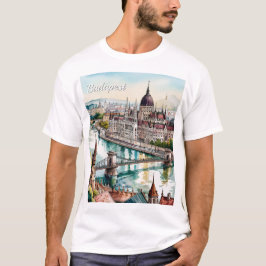 ハンガリーのブダペスト、ドナウ川のスカイラインと国会議事堂 Tシャツ