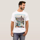 ハンガリーのブダペスト、ドナウ川のスカイラインと国会議事堂 Tシャツ (正面フル)