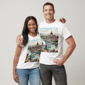 ハンガリーのブダペスト、ドナウ川のスカイラインと国会議事堂 Tシャツ (ユニセックス)