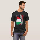 ハンガリーのルーツ ハーフアメリカ国旗 愛国ハンガリー Tシャツ (正面フル)