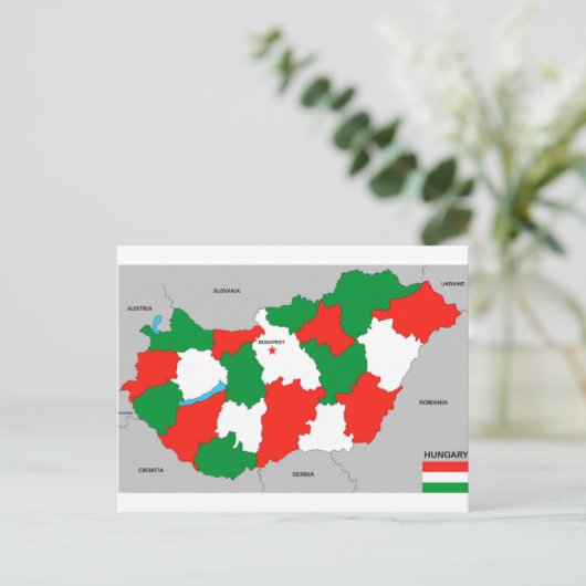 ハンガリーの国の政治地図の国旗 ポストカード (スタンド正面)
