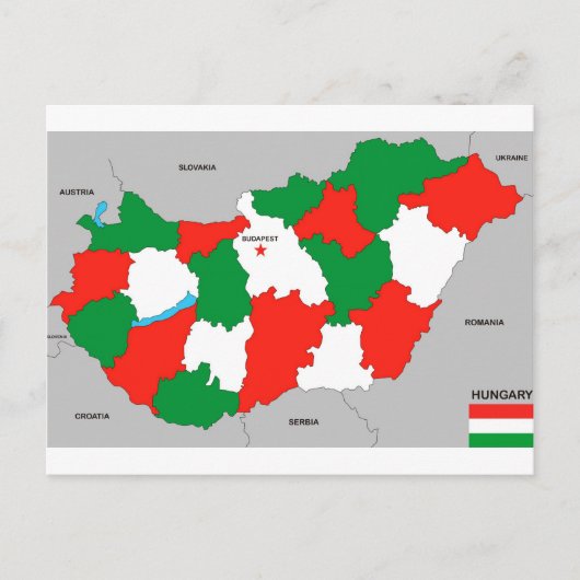 ハンガリーの国の政治地図の国旗 ポストカード (正面)