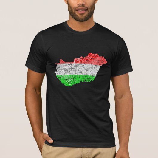 ハンガリーの国旗カラーマップTシャツ Tシャツ (正面)