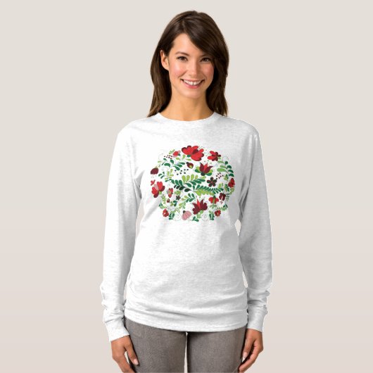 ハンガリーの手描きマーチョ花柄民族芸術 Tシャツ (正面フル)