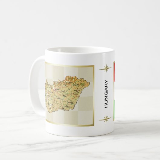 ハンガリーの旗と地図のマグ コーヒーマグカップ (正面左)