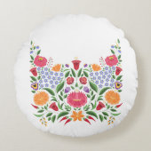ハンガリーの民俗パターン- Kalocsaの刺繍の花 ラウンドクッション (正面)