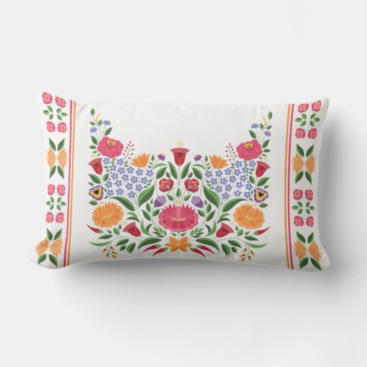 ハンガリーの民俗パターン- Kalocsaの刺繍の花 ランバークッション (正面)