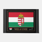 ハンガリーウェルカムハウスマット，ハンガリー国旗/グレー ドアマット (正面)