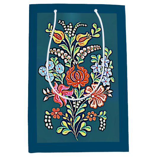 ハンガリーカラフルの花 ミディアムペーパーバッグ (正面)