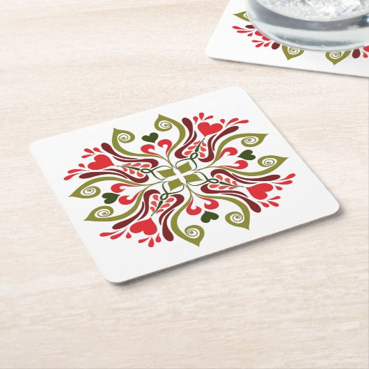 ハンガリーチューリップフローラモチーフ スクエアペーパーコースター (アングル)