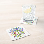 ハンガリーデザインバイオレットフローラ スクエアペーパーコースター (インサイチュ)