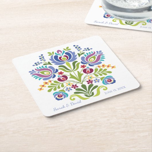 ハンガリーデザインバイオレットフローラ スクエアペーパーコースター (アングル)