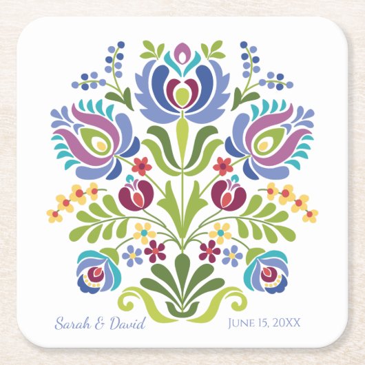 ハンガリーデザインバイオレットフローラ スクエアペーパーコースター (正面)
