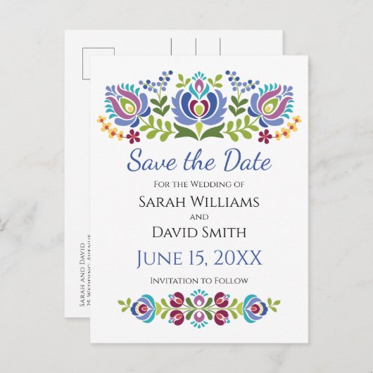 ハンガリーデザインバイオレット結婚フローラ 案内ポストカード (正面/裏面)