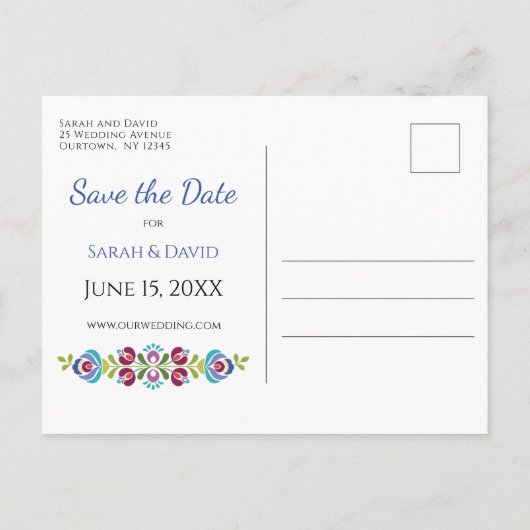 ハンガリーデザインバイオレット結婚フローラ 案内ポストカード (裏面)