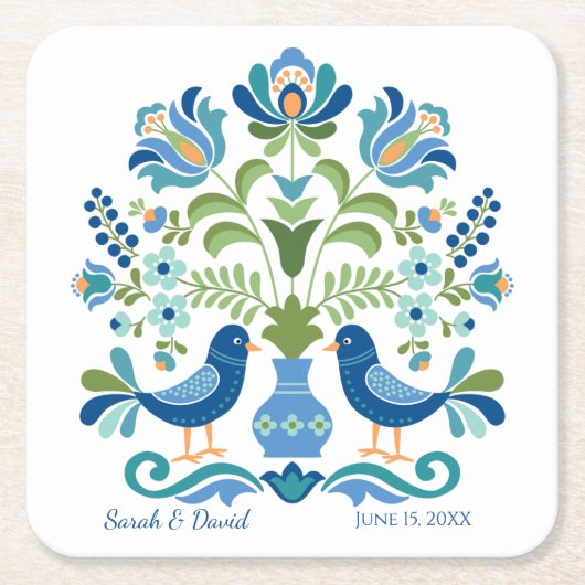 ハンガリーデザインブルーバードコースター スクエアペーパーコースター (正面)