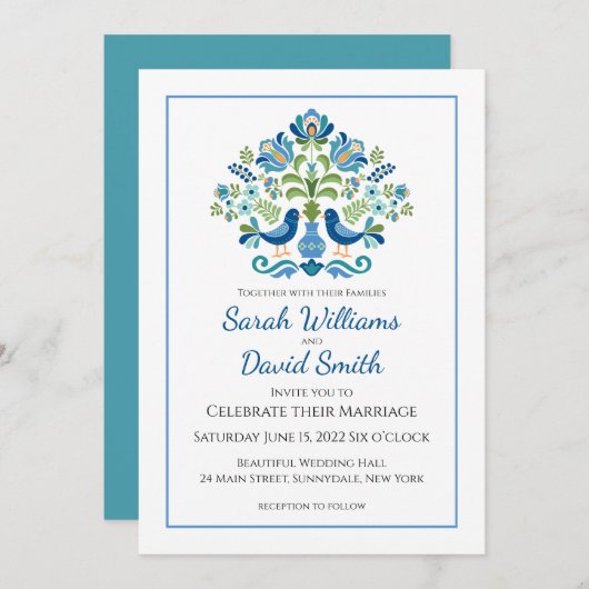 ハンガリーデザインブルーバード結婚式招待状 招待状 (正面/裏面)