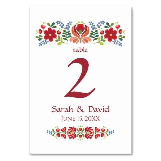 ハンガリーデザイン赤い花のテーブル番号カード テーブルナンバー (正面)