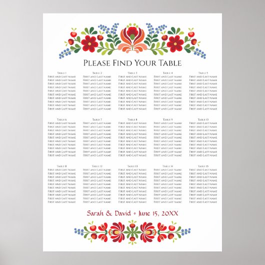 ハンガリーデザイン赤い花座席表 ポスター (正面)