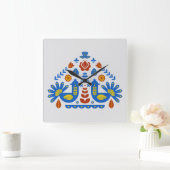 ハンガリーデンマークの孔雀フローラ民俗様式 スクエア壁時計 (ホーム)