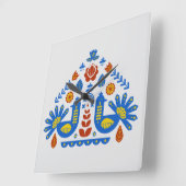 ハンガリーデンマークの孔雀フローラ民俗様式 スクエア壁時計 (傾斜)