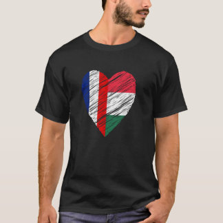 ハンガリーハートフランスの国旗Lo Tシャツ